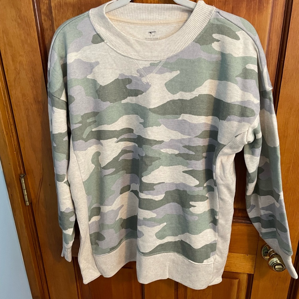never worn small sweatshirt/sweater. super cute! love camo